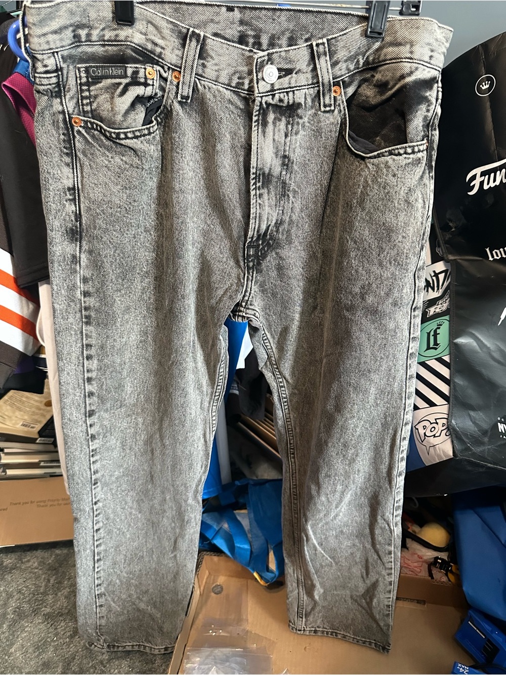 Calvin Klein Men’s Gray Acid-Wash Relaxed Jeans